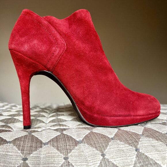 Stuart Weitzman Red Suede Stiletto Heeled  Leather Ankle Boots/Booties Women’s 7 - Picture 2 of 16